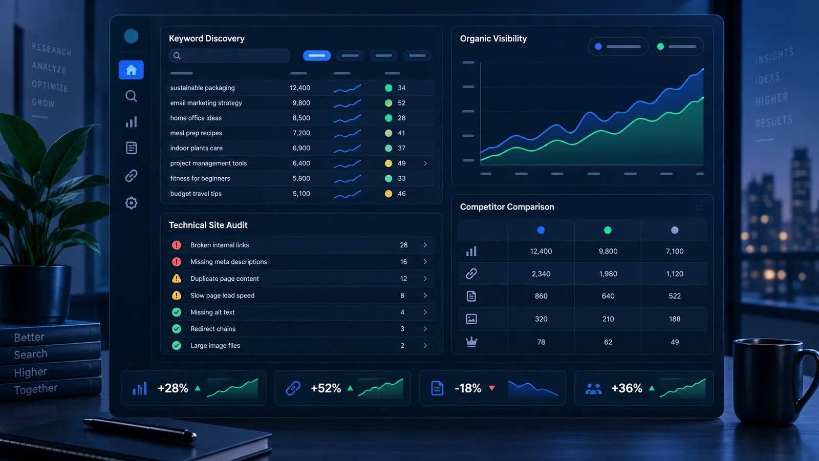 Original editorial illustration of keyword research and search analysis